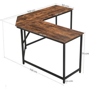 Scrivania ad Angolo Stile Industriale 149x149 cm in Truciolare e Acciaio Nero