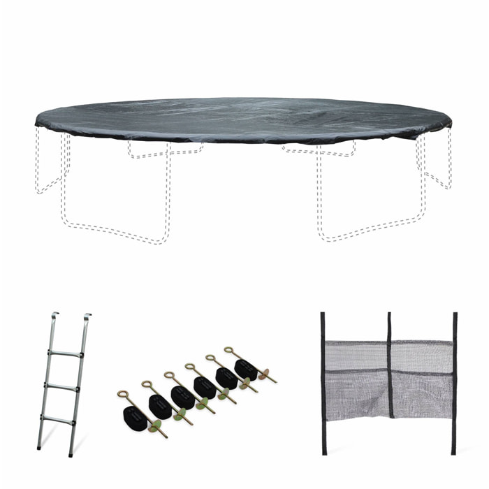 Pack accessoires pour trampoline Ø 490cm Jupiter / Jupiter INNER - Échelle. bâche de protection. filet de rangement pour chaussures et kit d’ancrage