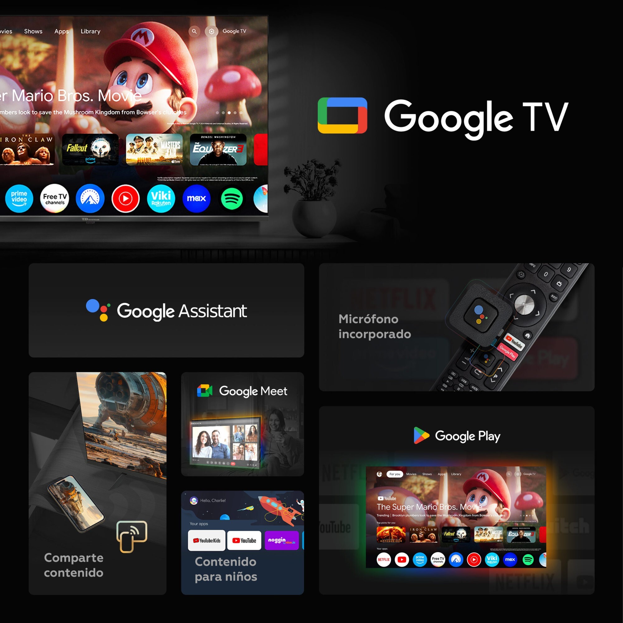 Smart TV 50 pulgadas Qled 4K Hey Google Official Assistant con control por voz. Televisor Android 14 - TD Systems M50K21GLQ