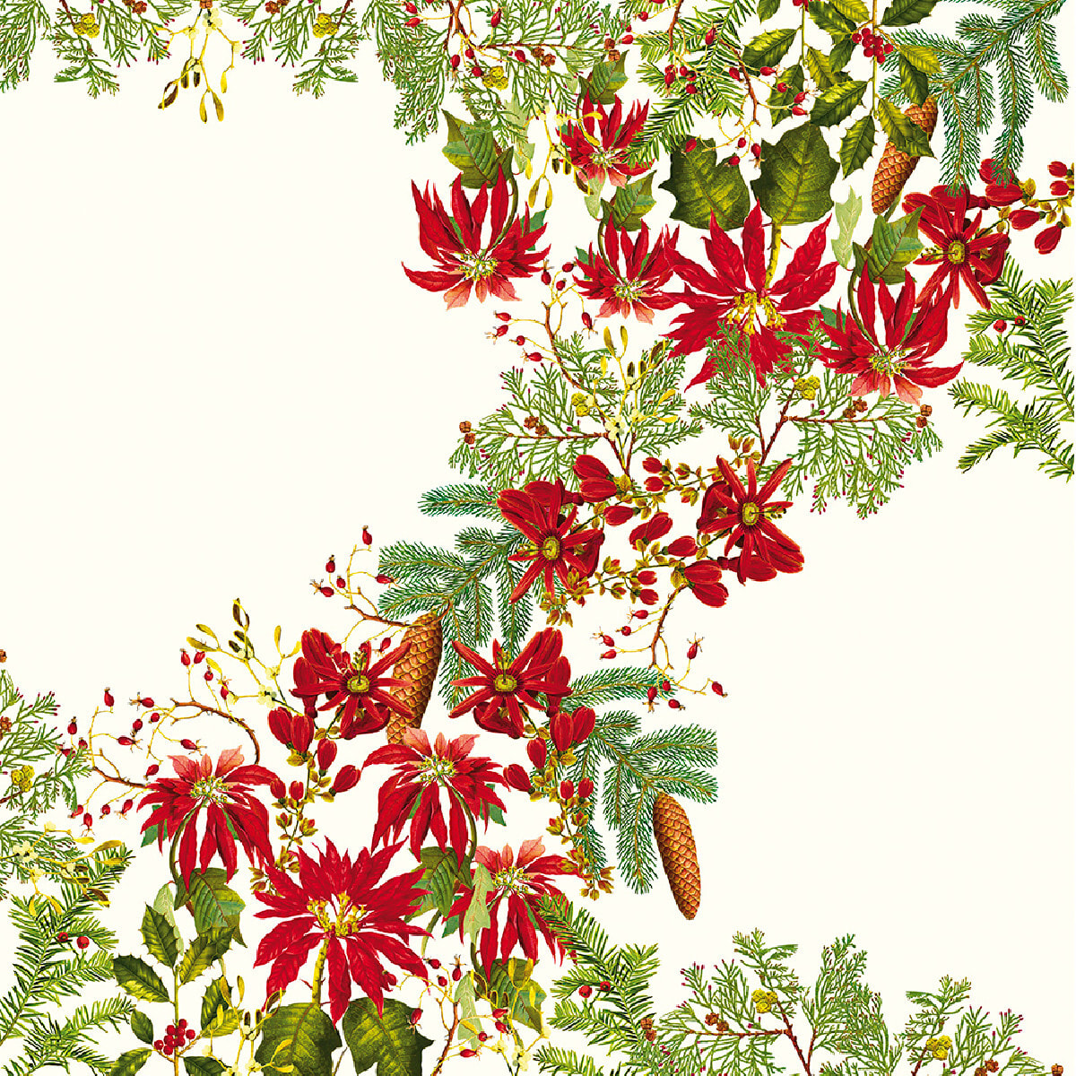 Nappe anti tache pur coton imprimé Poinsettias vintage