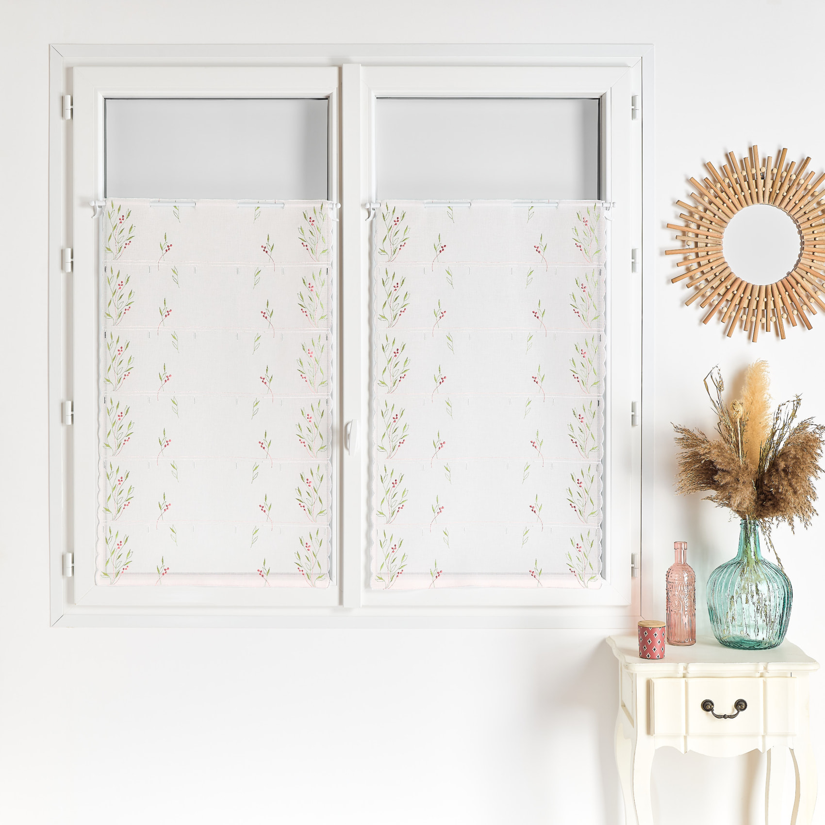 Voilage modulable brodé fleurs - Vert