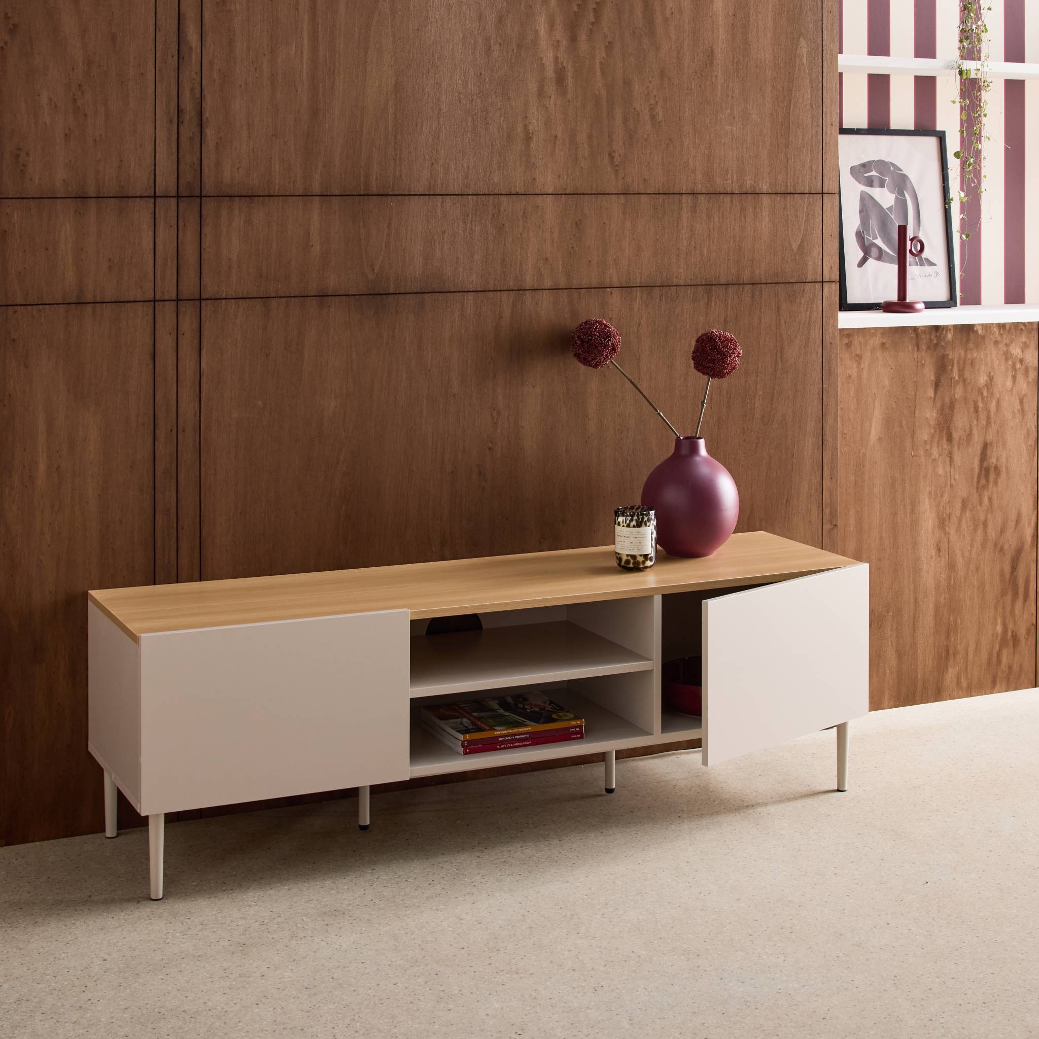 Meuble TV métal et décor bois 2 portes 140cm ASHTON