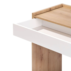 Mesa de escritorio con cajón Dess Blanco Artik (Blanco Mate) - Roble Nodi