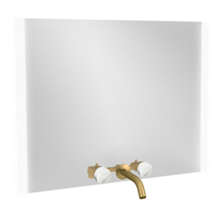 Miroir 3 trous 100 cm + mélangeur lavabo encastré 3 trous Grands Boulevards marbre sculptural et laiton brossé