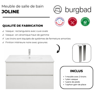 Meuble de salle de bain simple vasque 60 cm BURGBAD Joline blanc mat