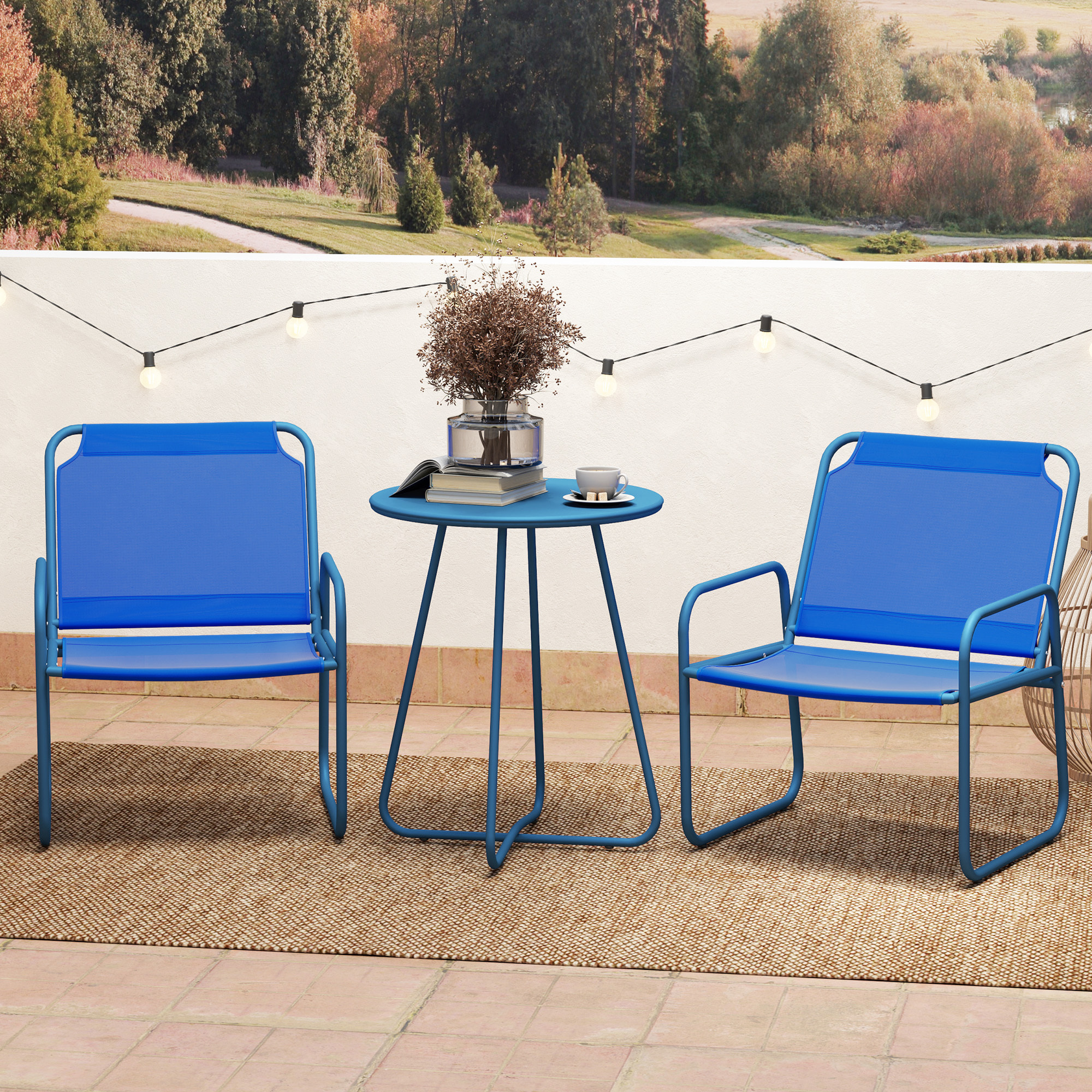 Ensemble salon de jardin 3 pcs 2 fauteuils et table ronde bleu
