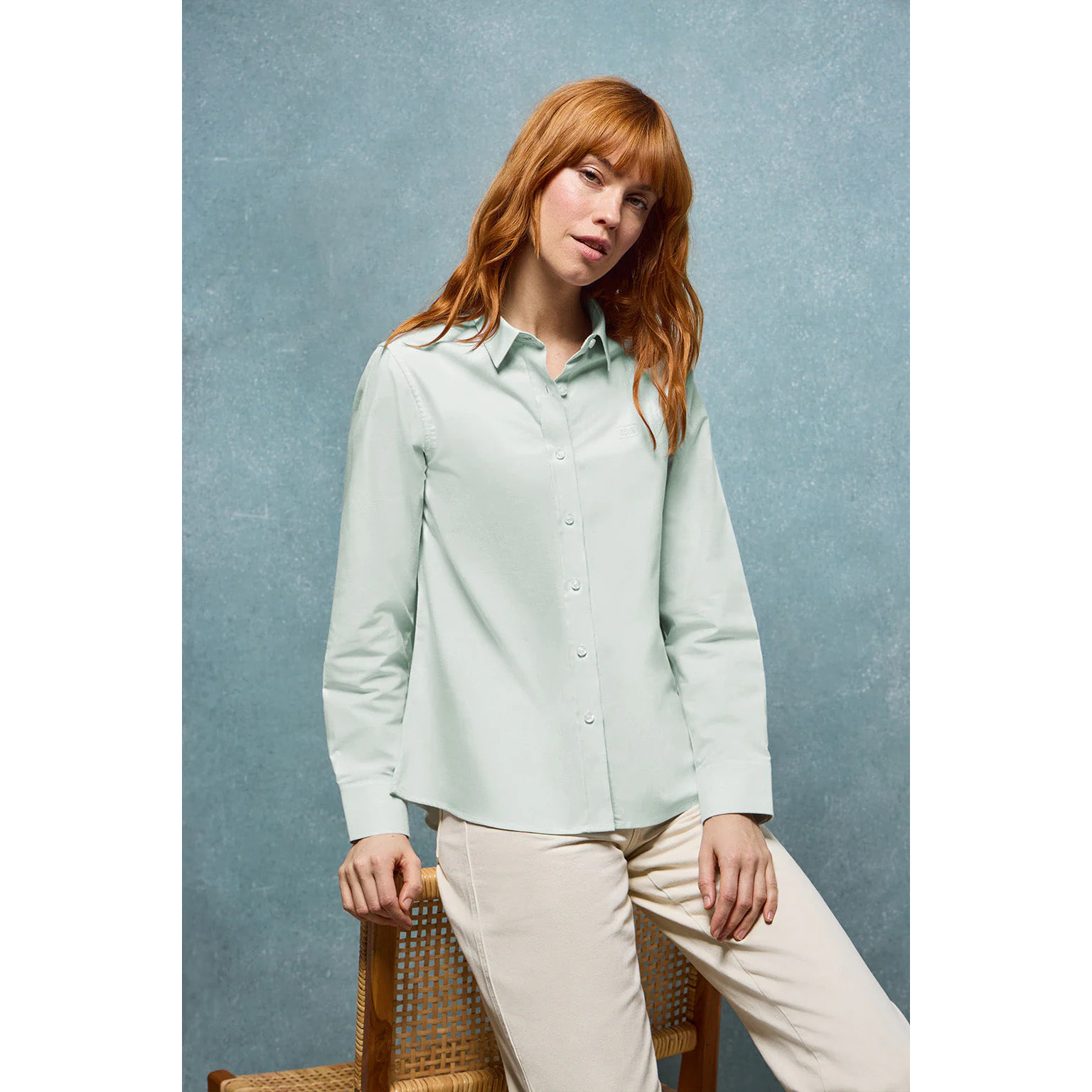 Camicia verde chiaro oxford con logo ricamato