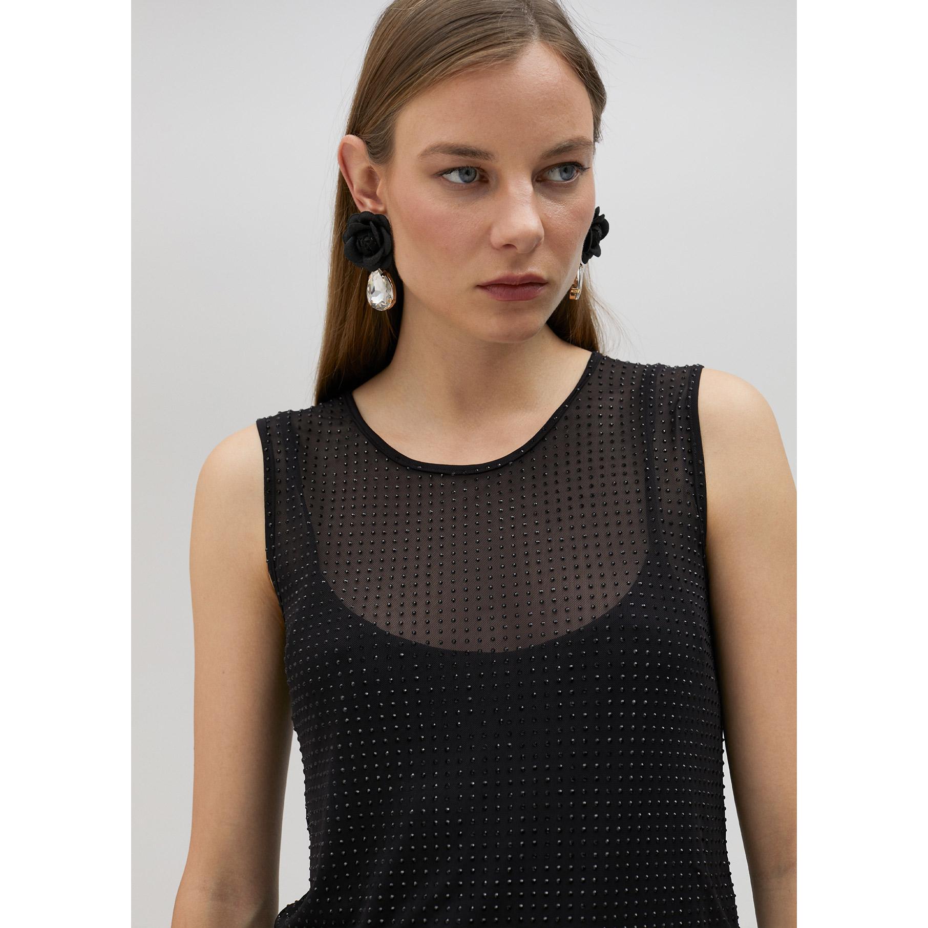 Top di tulle con strass