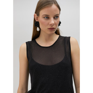 Top di tulle con strass