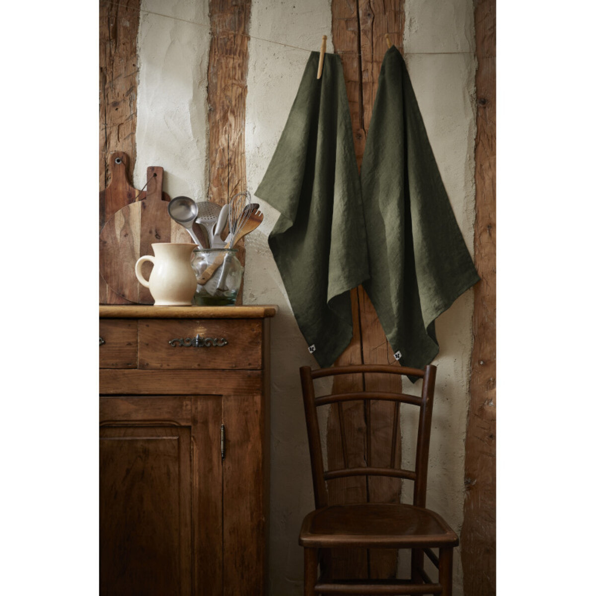 Lot de 2 essuie-mains "Soline" 50 x 70 cm Lin lavé - Couleur: Soline Thym