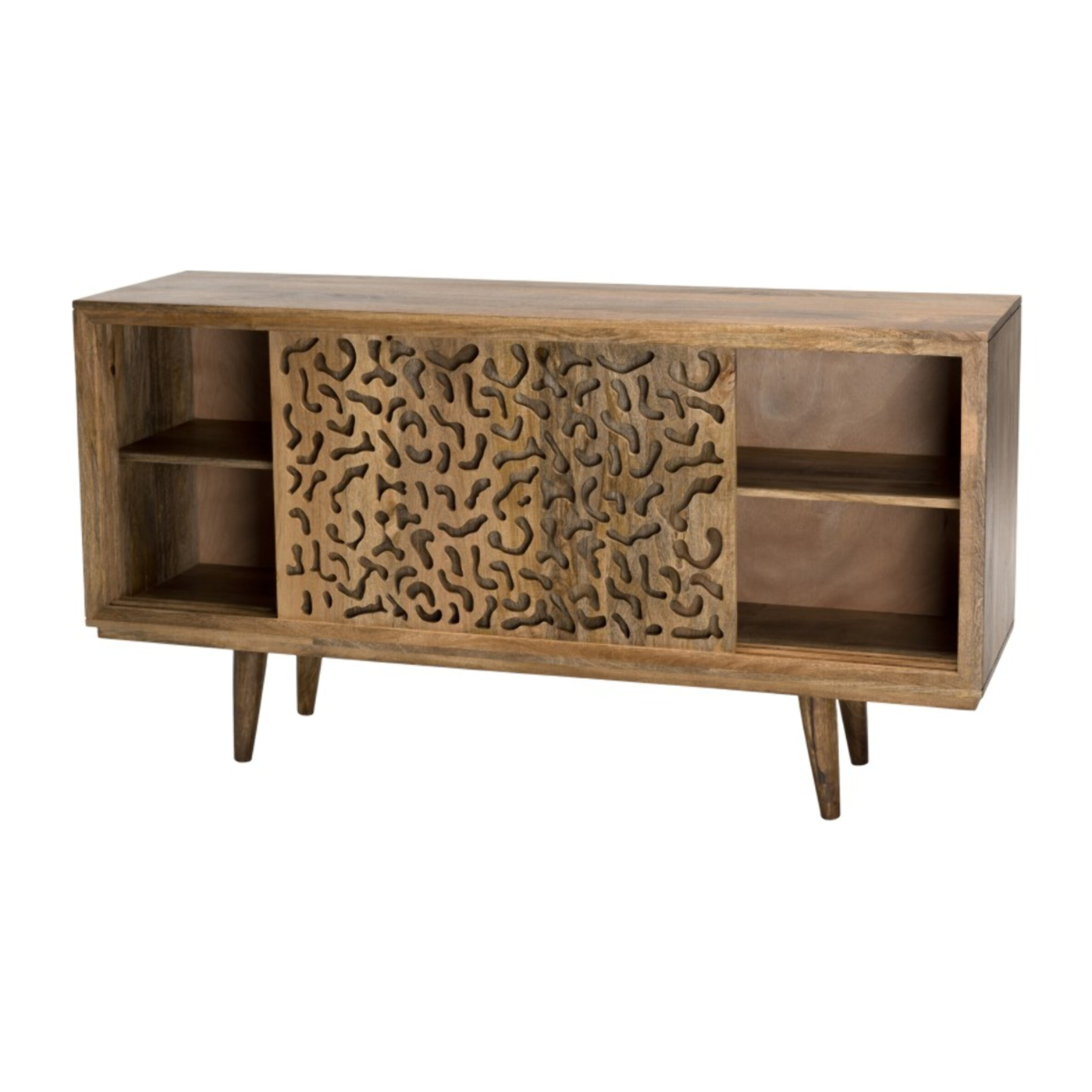 INDRA - Buffet bois Manguier 160x45cm 2 portes coulissantes 1 étagère Jaipur