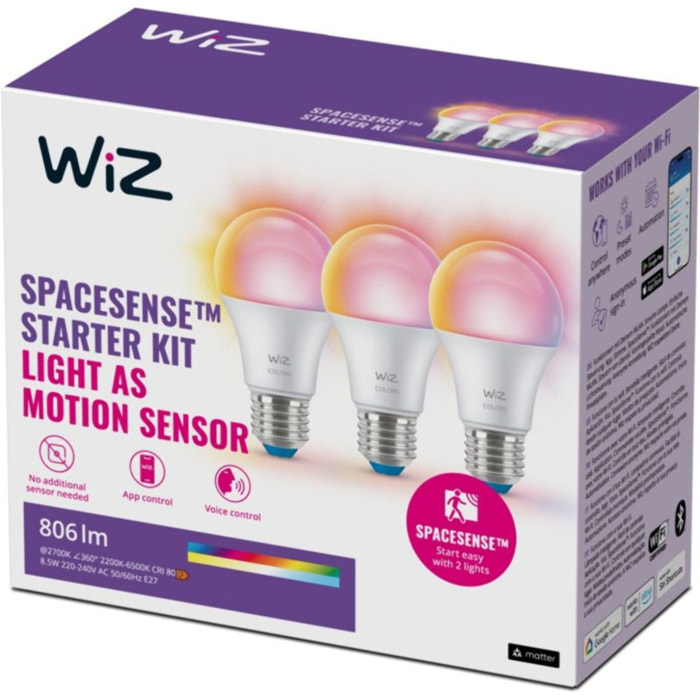 Ampoule LED connectée WIZ E27 Couleur 60W pack de 3