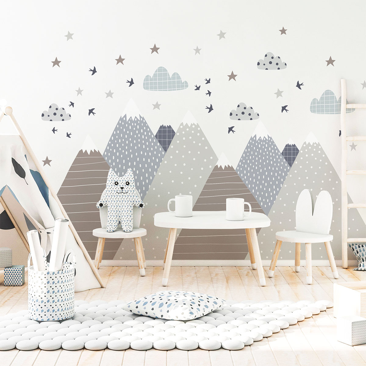 Stickers muraux enfants - Décoration chambre bébé - Autocollant Sticker mural géant enfant montagnes scandinaves LOLAKA