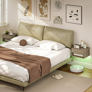 Juego de 2 Mesitas de Noche Flotantes con Luces LED RGB Control de APP, Mesillas de Noche Dormitorio con Cajón, Estante Abierto, para Sala de Estar, 37x32x21 cm, Natural