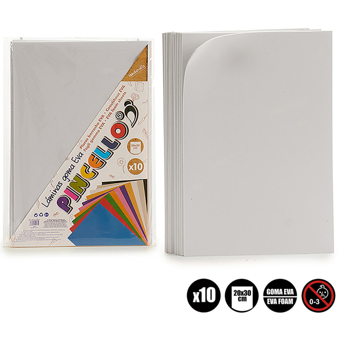 Set di 10 fogli in gomma eva 20x30 cm.