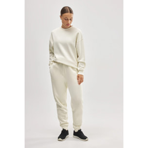 Pantaloni jogger in pile avorio con cintura regolabile