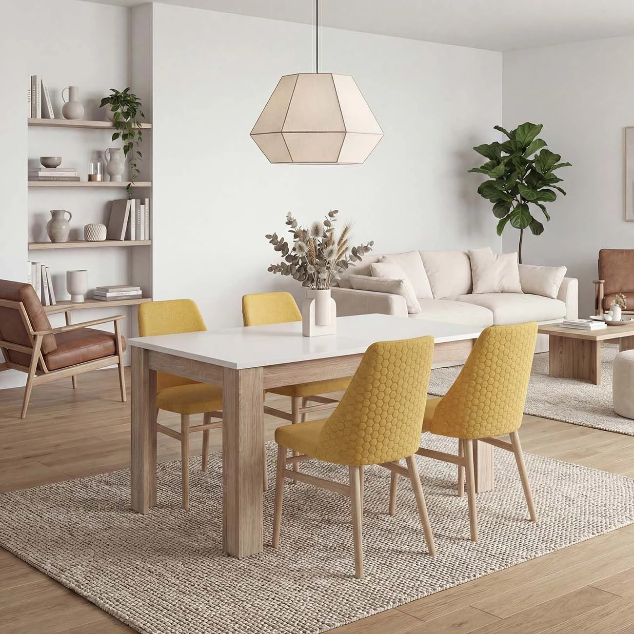 Mesa de comedor extensible en roble canadian y blanco mate 140-190x90 cm Sira Roble Canadian - Blanco Artik (Blanco Mate)