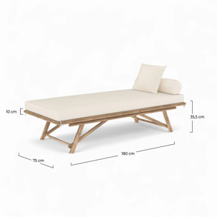 Banquette de jardin en bambou avec matelas blanc - Vadella