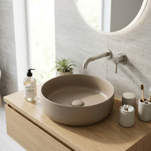 Vasque à poser ronde en céramique diamètre 39 cm - moka mat - sans trop-plein - SAT Infinitio