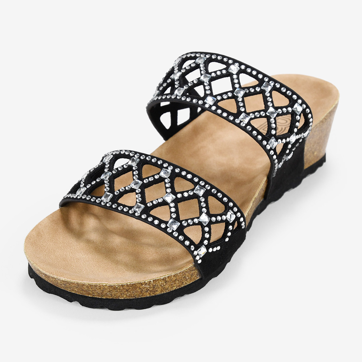 Sandalias con cuña negras con brillantes