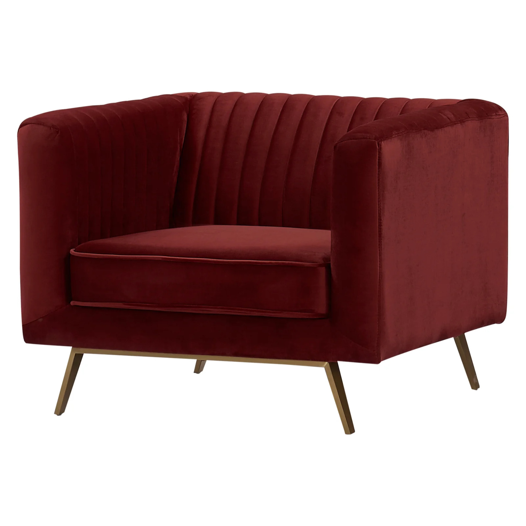 Fauteuil en velours bordeaux et pieds en métal doré - Gatsby