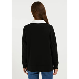 Sudadera de Mujer Varsity Oversized Crew Neck Blanco y Negro D.Franklin