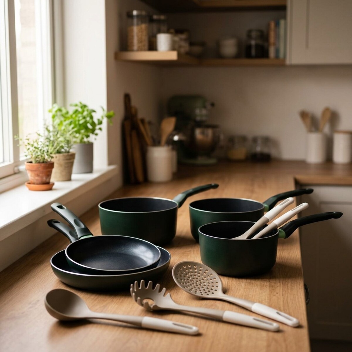 Lot 2 Poêles et 3 Casseroles Fackelmann Brandao avec 5 ustensiles Vario