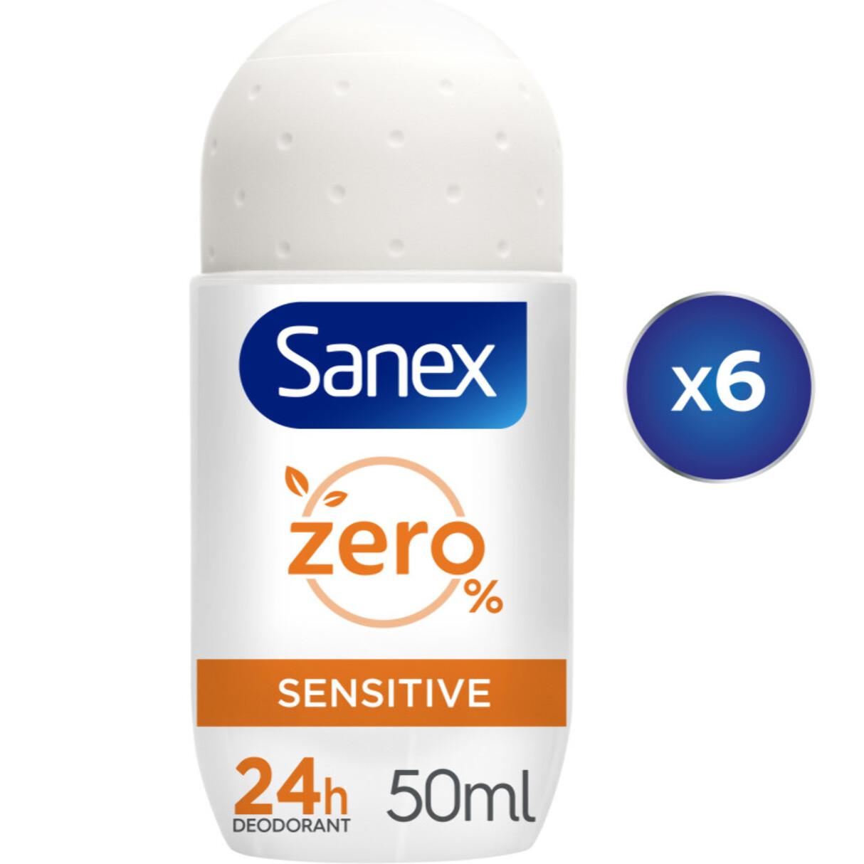 Pack de 6 - Sanex Déodorant sans sels d'aluminium Zéro 0% Peaux sensibles bille - 50ml