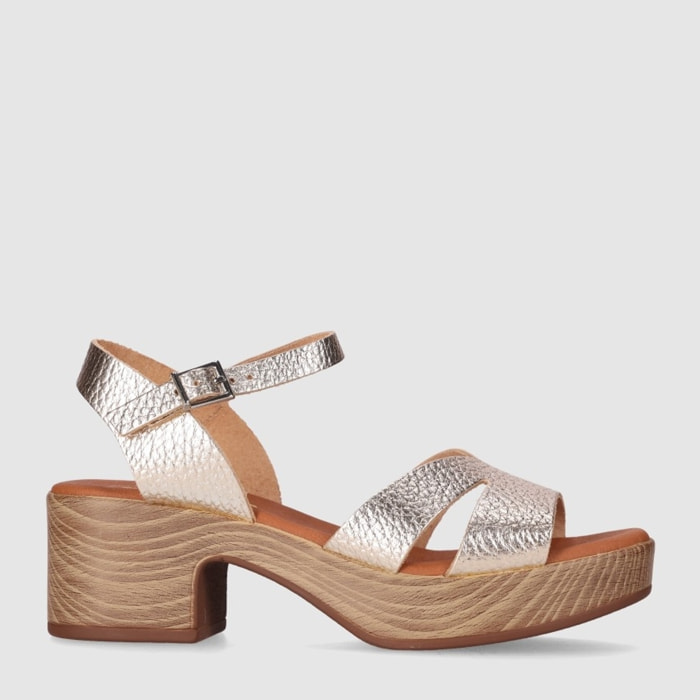 Sandalias de Piel - Platino - Tacón: 4 cm