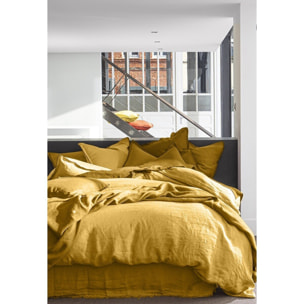 Drap housse - bonnet:40cm 100% lin lavé jaune or