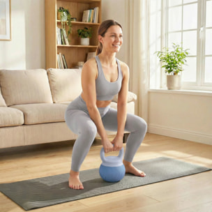 Kettlebell  10 Kg - poignée ergonomique antidérapante - revêtement souple - bleu