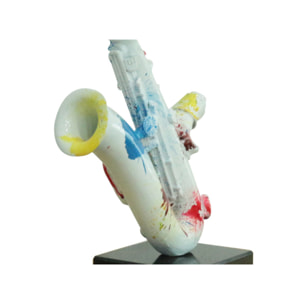 Statue saxophoniste en résine blanc & multicolore H62cm - SAXO 04