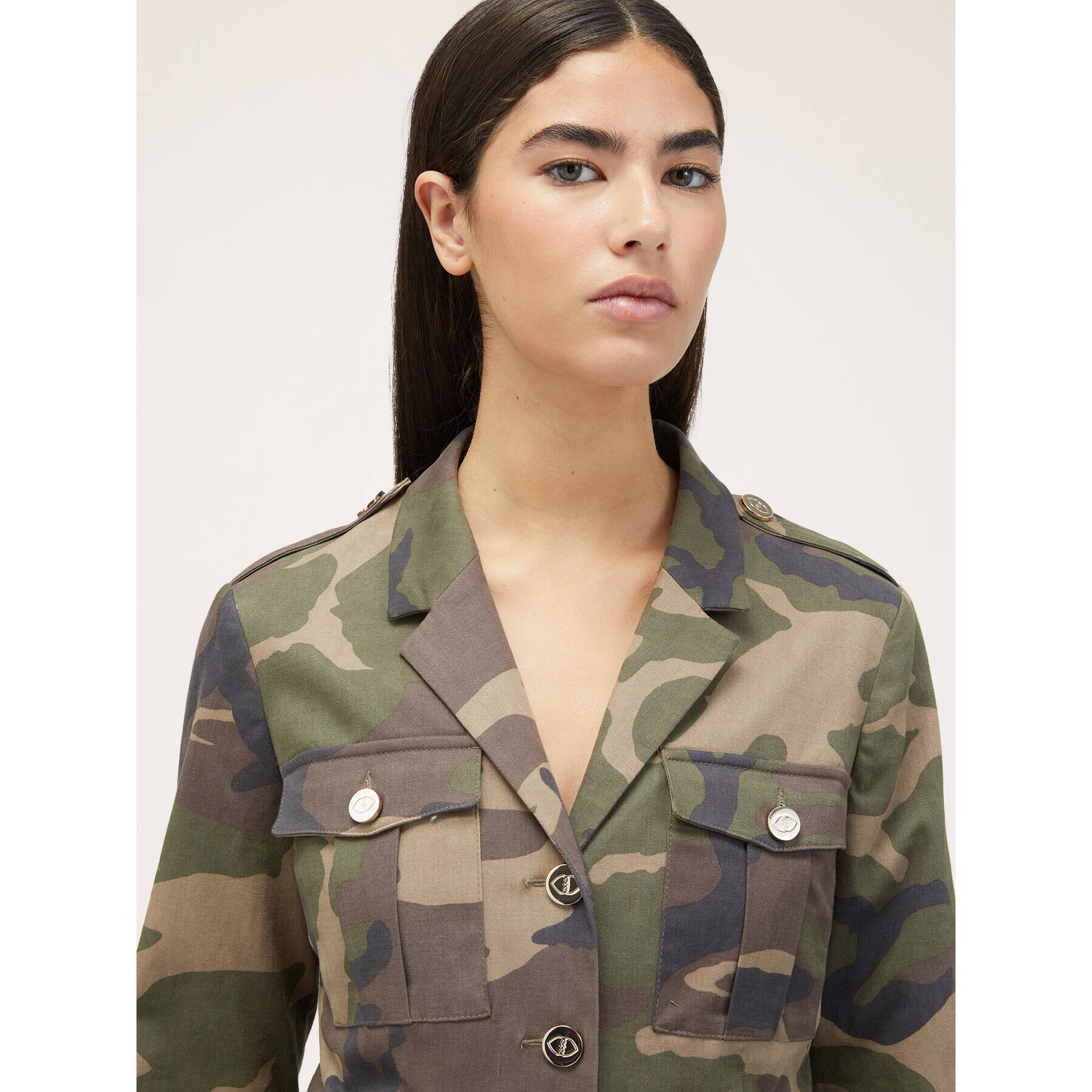 Motivi - Chaqueta de botonadura simple con estampado de camuflaje - Verde