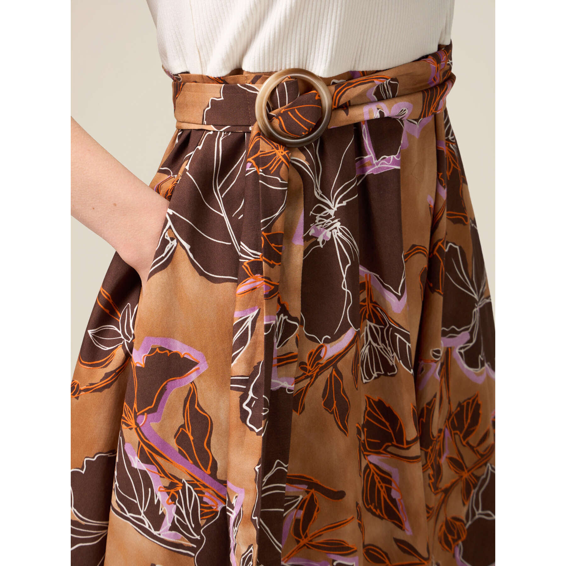 Oltre - Vestido evasé combinado con fajín - Marrón