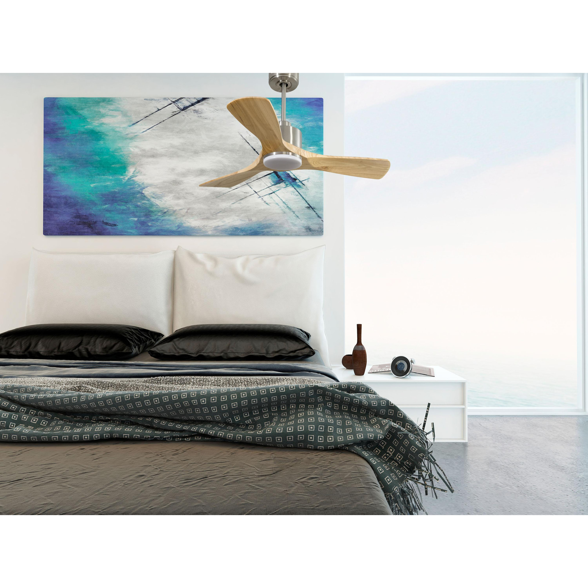 Ventilateur de plafond Réversible  Thermostat Dimmable Wifi Moteur à courant continu Toits en pente Télécommande Lumière à trois tons Hypersilence Mémoire