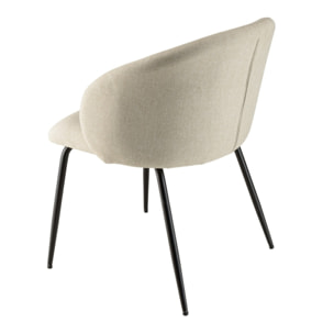 TOM - Lot de 2 chaises tissu écru dossier arrondi pieds acier noir
