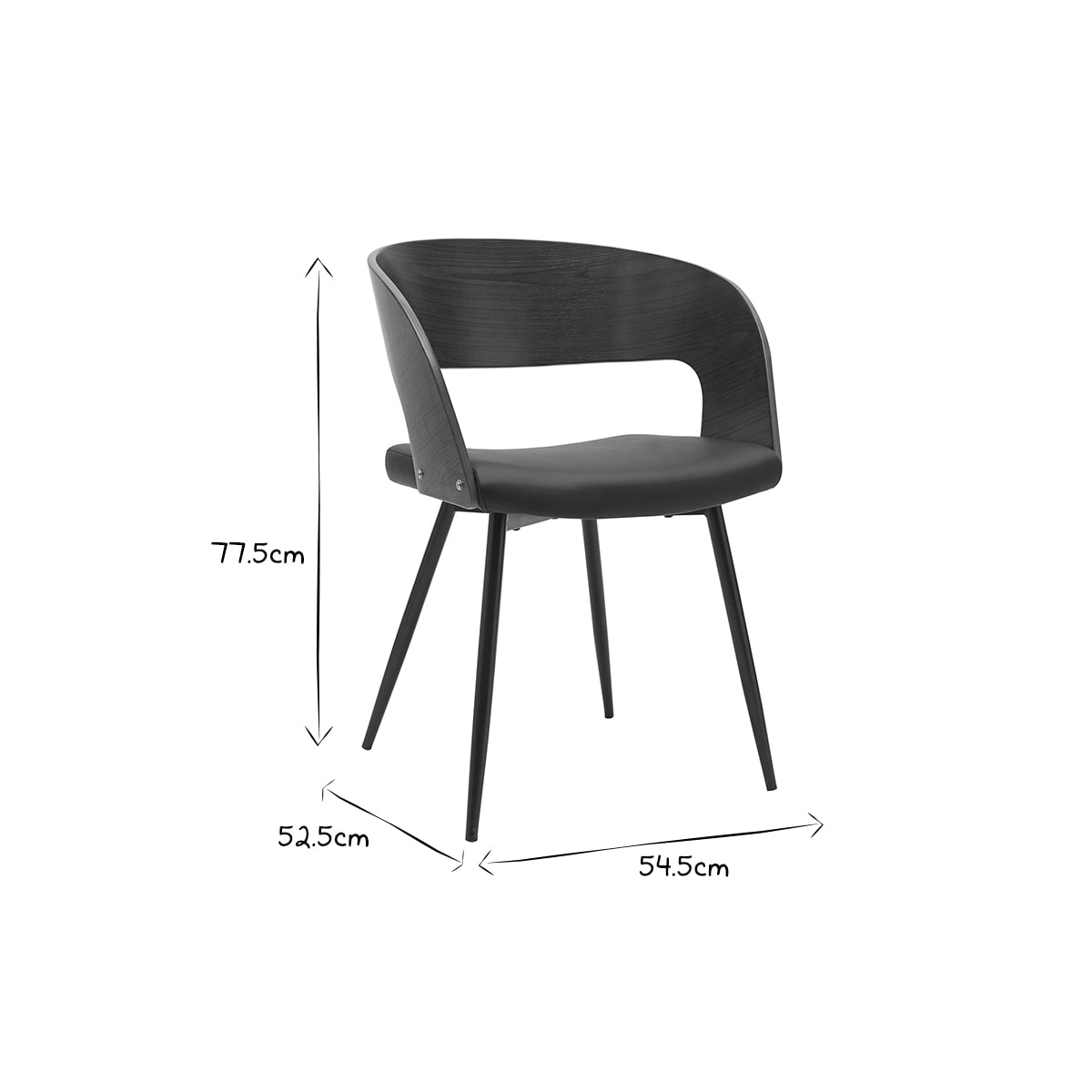 Chaises design bois foncé noyer, assises et métal noirs (lot de 2) RIFF