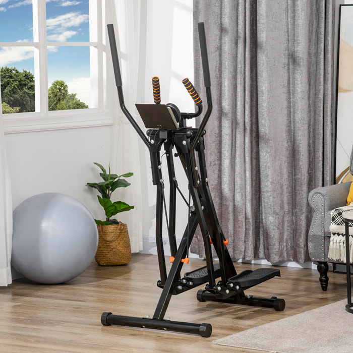 Bicicleta Elíptica Máquina de Step con Pantalla LCD Resistencia Ajustable Sensor de Frecuencia Cardíaca y Ruedas para Entrenamiento en Casa Gimnasia 90x62x150 cm Negro