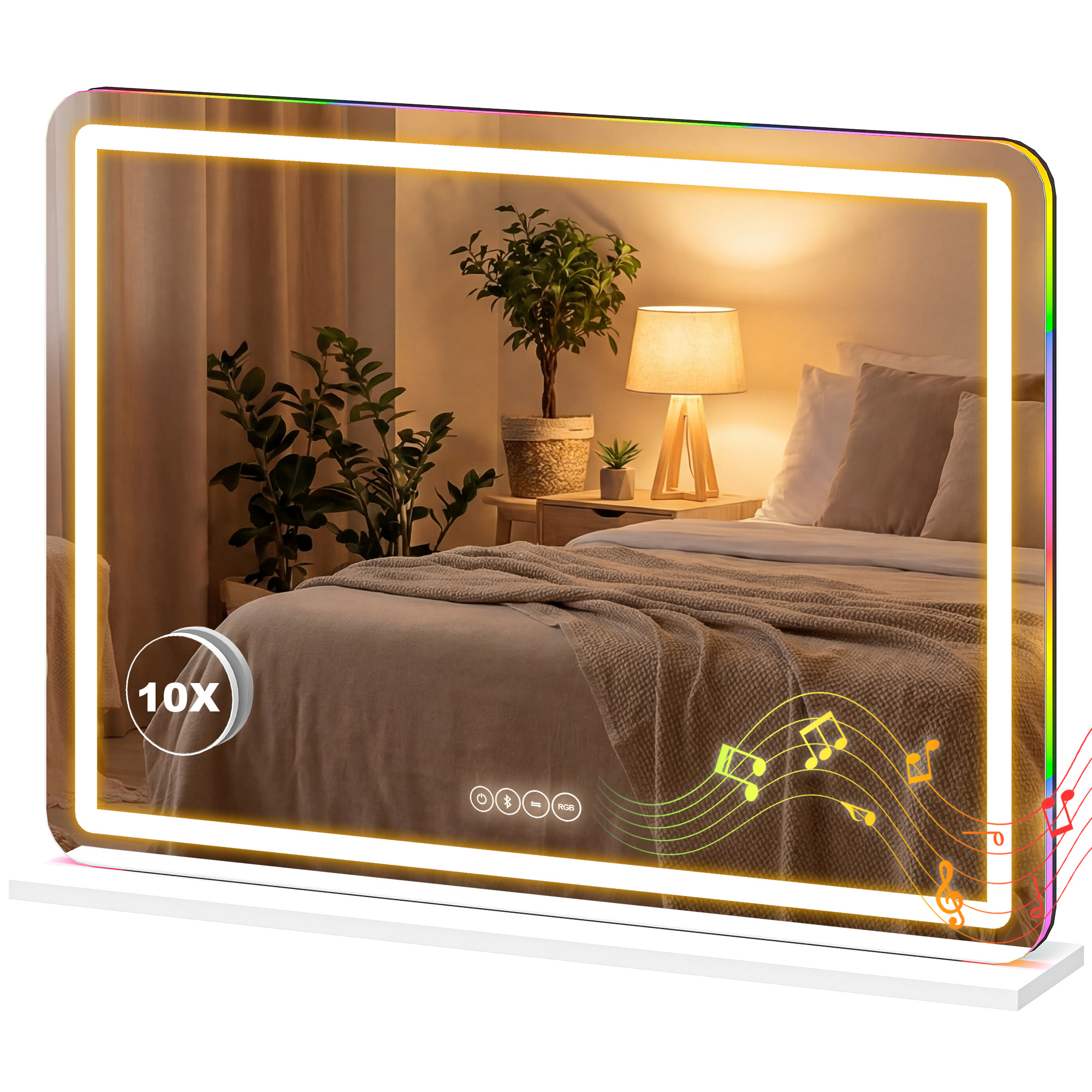 Miroir LED tactile réglable grossissant 10x HP intégré autoportant