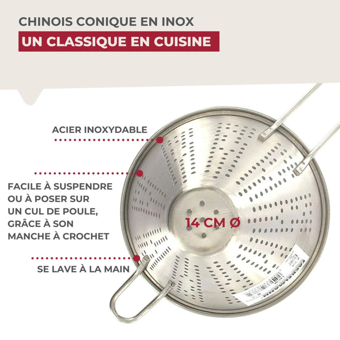 Chinois conique 14 cm de diamètre en inox Fackelmann