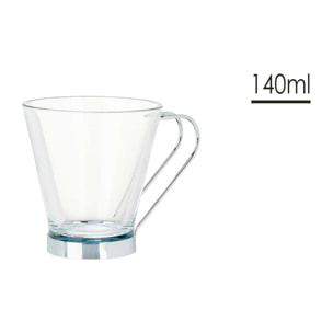 PACK 6 TAZAS VIDRIO CON ASA METAL 140 ML CORTADO