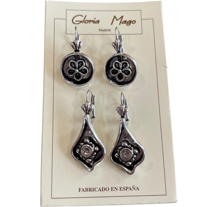 Pack pendientes dormilona en plata 10µ envejecido