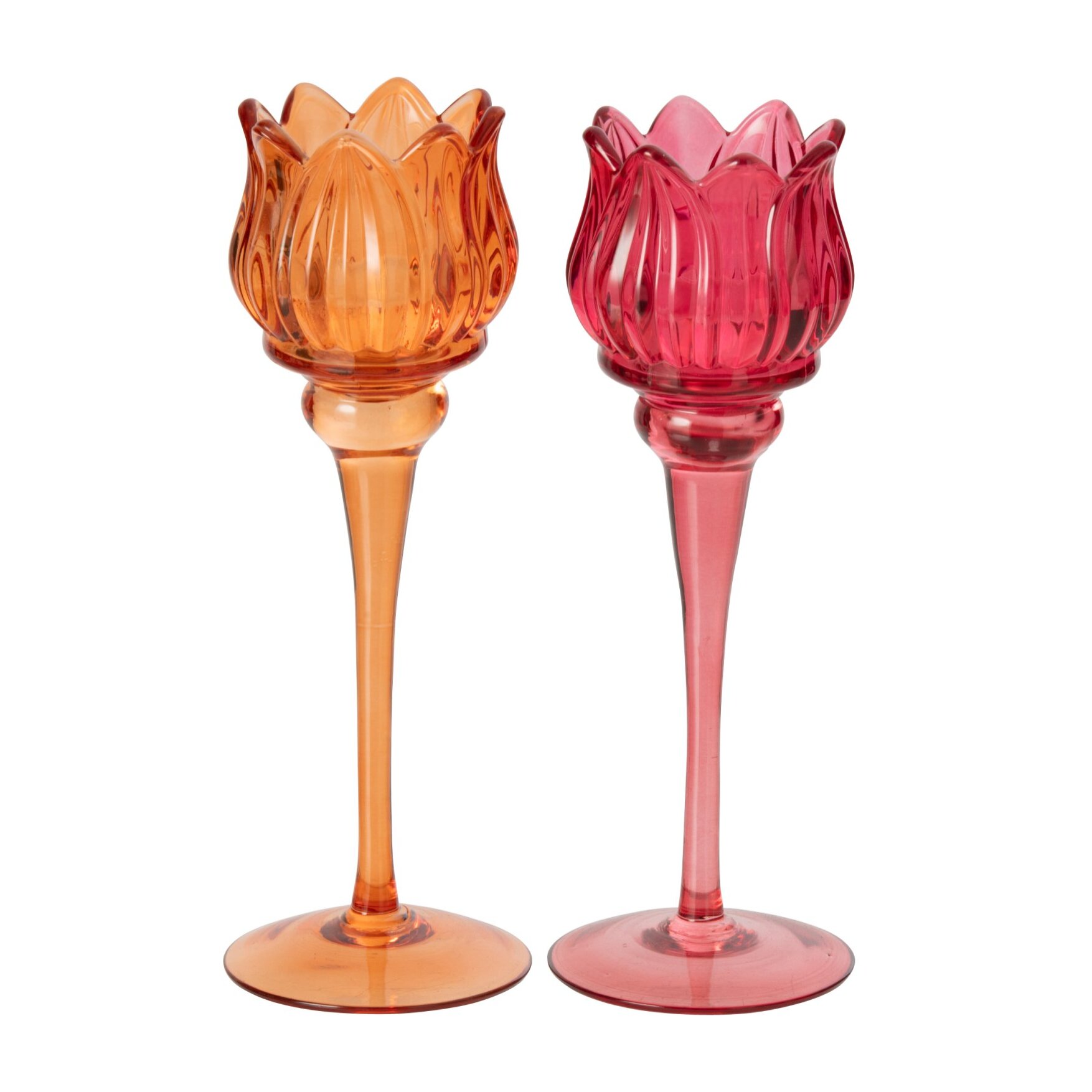 J-Line photophore sur base tulipe - verre - orange/fuchsia - large - assortiment de 2