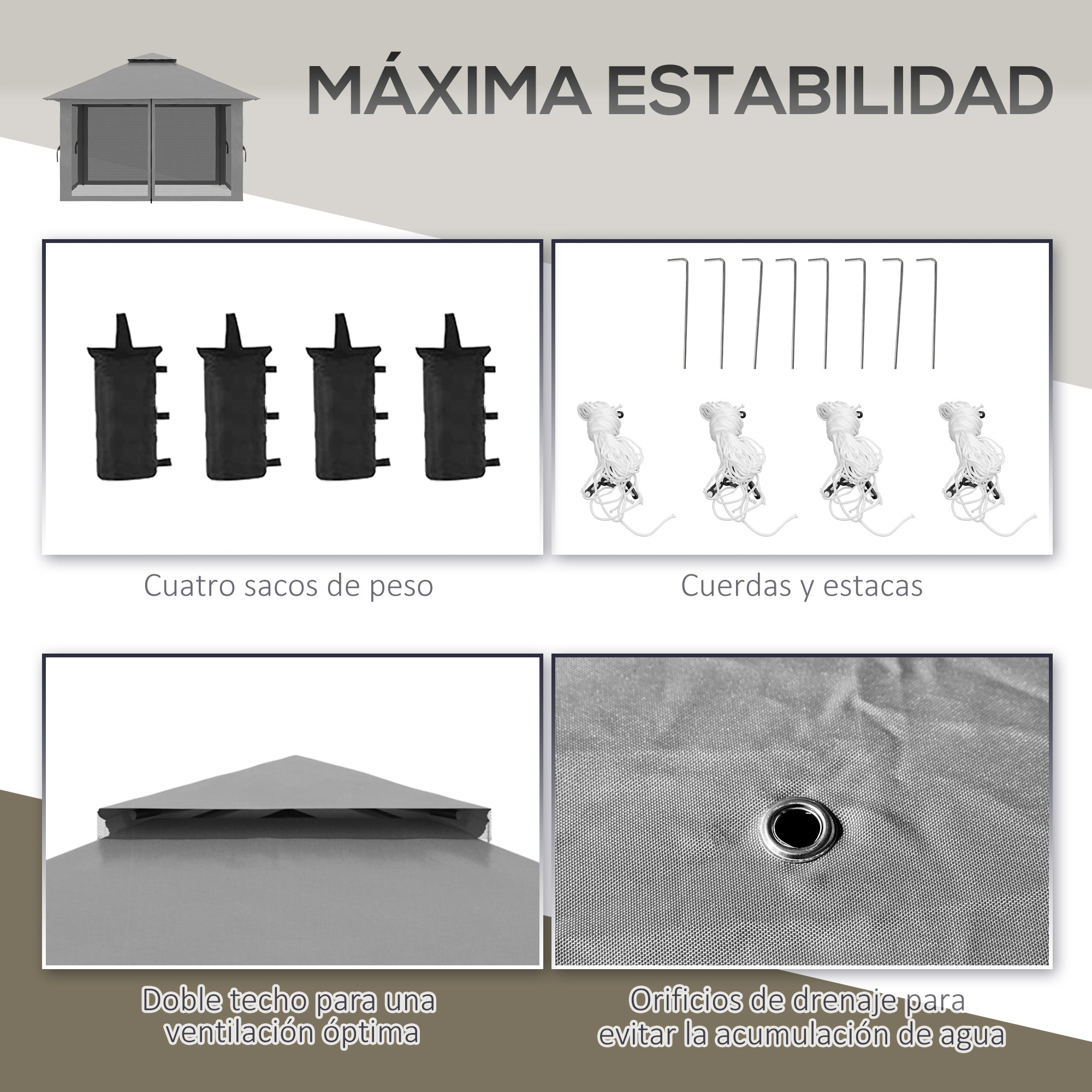 Carpa Plegable Pop-up 4x4x2,8 m Cenador de Jardín con Paredes Altura Ajustable Anti-UV Impermeable Doble Techo Mosquiteras y Bolsa de Ruedas Gazebo para Exterior Fiestas Camping Gris Oscuro