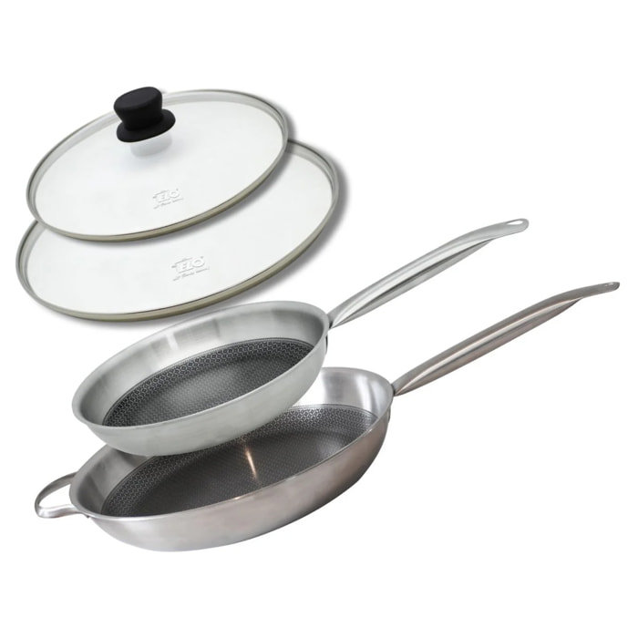 Lot de 2 poêles de 24 et 32 cm avec couvercles Elo Relief Solution sans PFAS