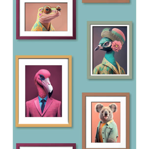 Papier peint cadres animaux fond bleu