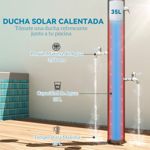 Ducha de Jardín Solar 35 L Ducha Solar Exterior con 2 Cabezales Giratorios Grifos de Pies y Agua Caliente Máximo 55 °C para Piscina Camping Patio 73x18x217 cm Negro