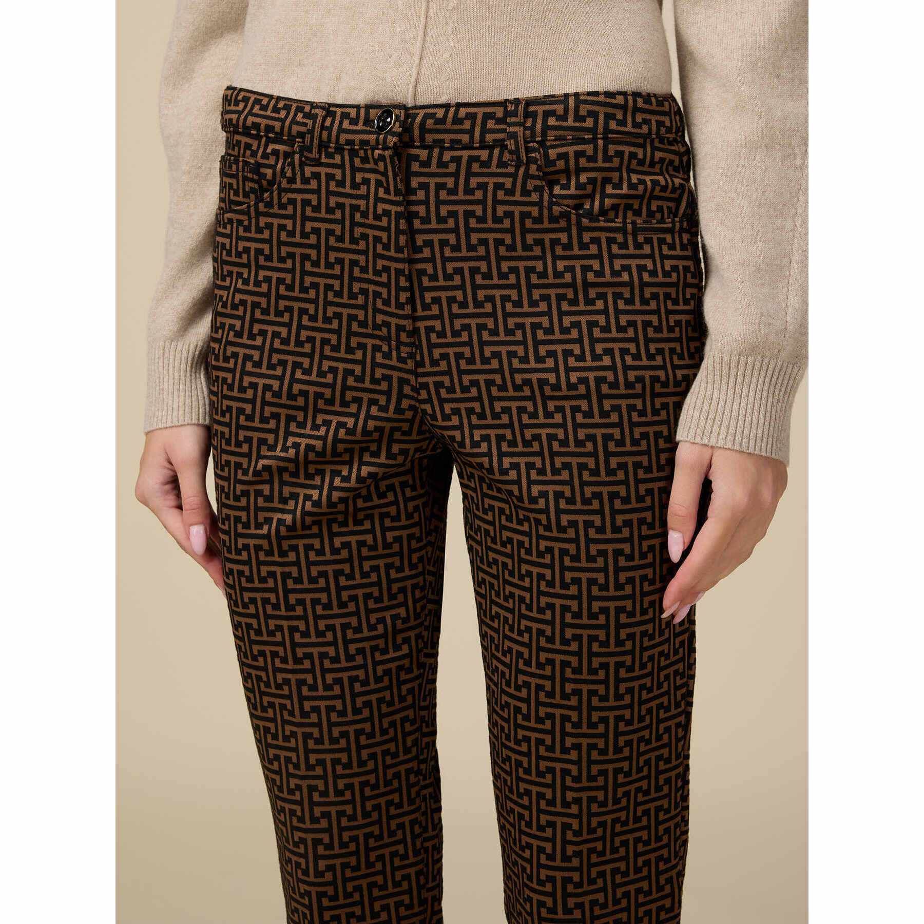 Oltre - Pantaloni skinny fantasia geometrica - Marrone