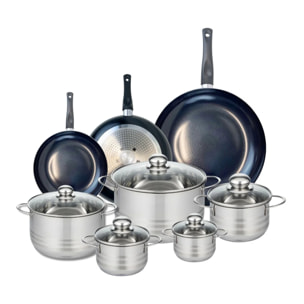 Ensemble de 3 Poêles de cuisson 20, 24 et 32 cm et 5 faitouts 12, 14, 16, 20 et 24 cm Elo Prima Brillant