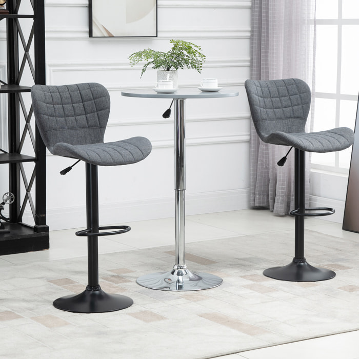 Lot de 2 tabourets de bar design dossier incurvé capitonné hauteur d'assise réglable 61-81 cm pivotant 360° repose-pied velours gris